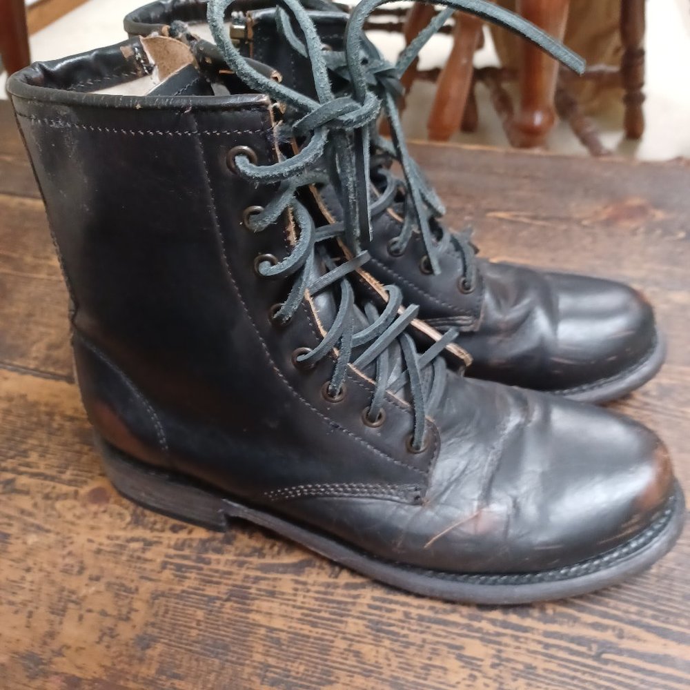 Freebird by Steven Manchester Black Leather Distressed Combat Boots Women Size 9
